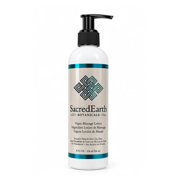 SacredEarth Vegan Massage Lotion 8 oz 236 mL pump bottle for professional massage therapy