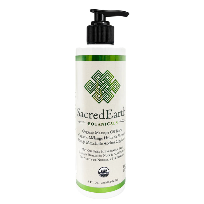 SacredEarth Organic Massage Oil 236ml Pump Bottle, USDA Certified Organic massage oil with sunflower, safflower, olive and jojoba oils
