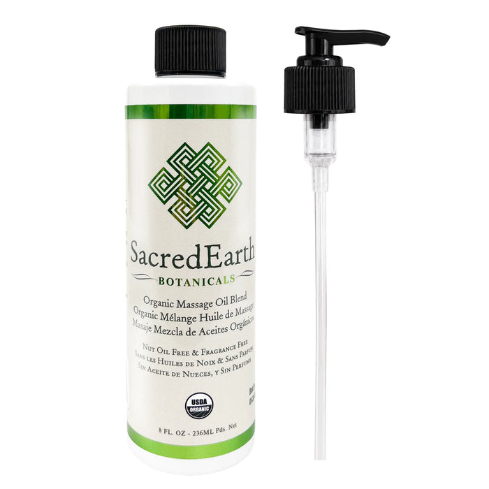 236ml SacredEarth Organic Massage Oil with pump dispenser, unscented vegan massage oil providing smooth glide and skin-softening hydration