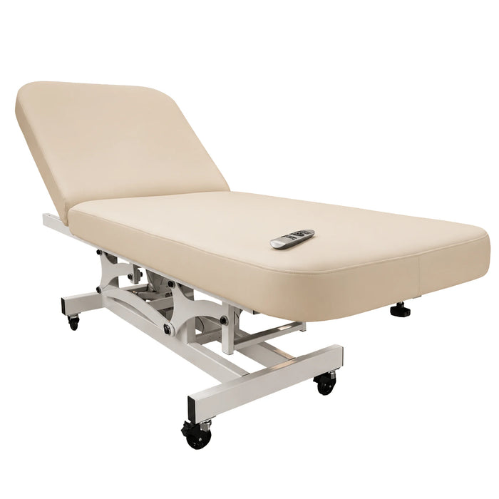 silhouet-Tone electric spa treatment table sahara sand color shown in use in a professional spa setting