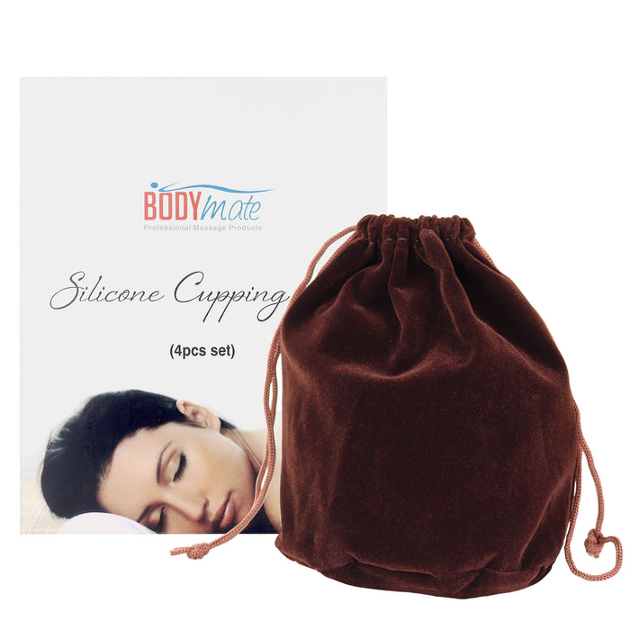 Silicone Cupping Set packaging and burgundy coloured bag