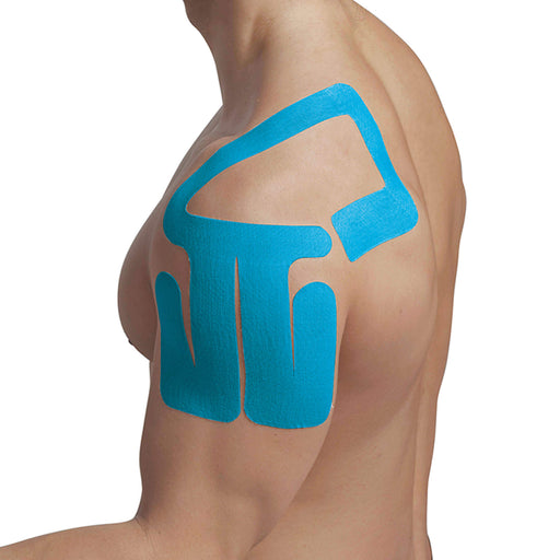 SpiderTech pre cut tape shoulder colour blue on male model