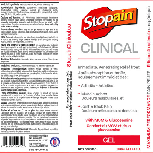 Stopain Clinical Gel ingredients