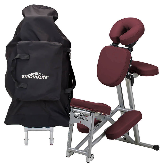 Earthlite Stronglite Ergo Pro II Portable Massage Chair Package Burgundy, Bag and Chair