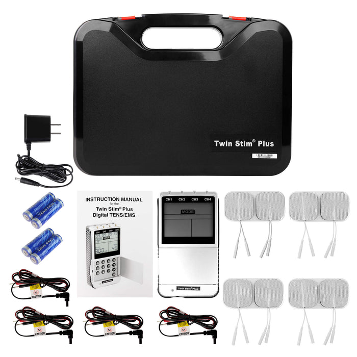 Twin Stim Plus 4-Channel Digital TENS/EMS Unit case and all accessories