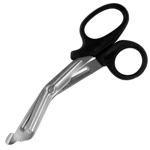 Universal Paramedic Scissors with black finger grips closed