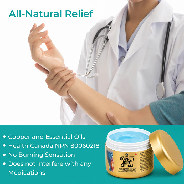 World's Best Cream copper joint cream 50ml with open lid and benefits