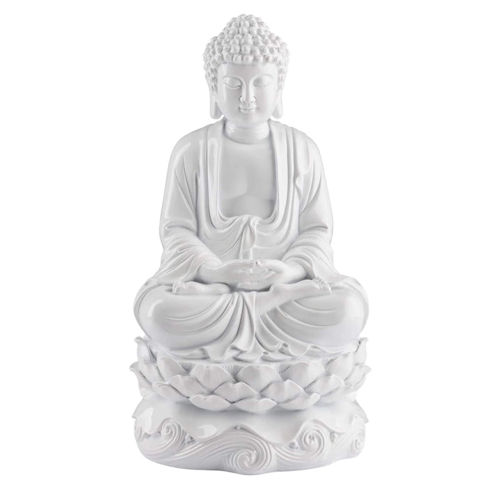 White Resin Peaceful Buddha front 