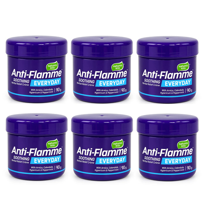 Six jars of Nature's Kiss Anti-Flamme Soothing  Cream 90g  arranged in a 2x3 grid on a plain white background.