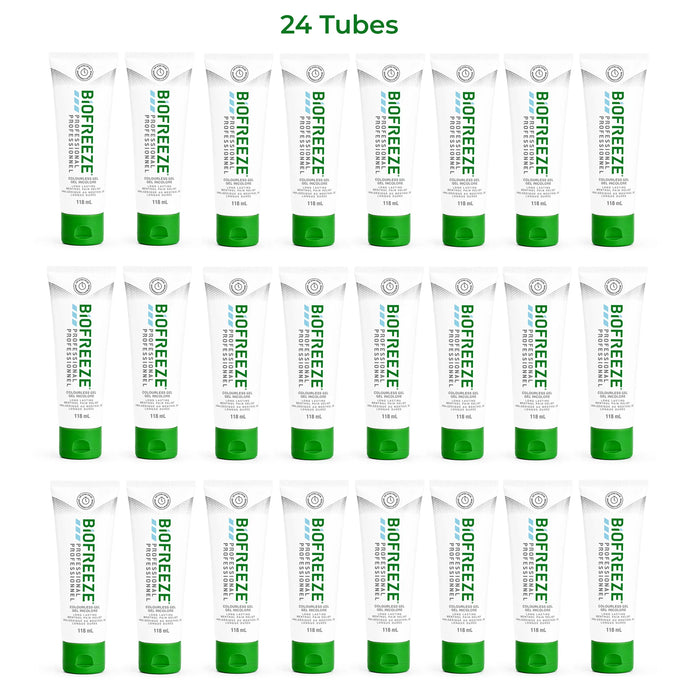 24 Tubes of Biofreeze Professional Cooling Gel 4 oz Tube for Muscle and Joint Pain Relief