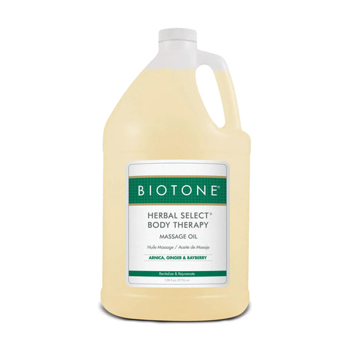 Biotone Herbal Select Body Therapy Massage Oil gallon bottle on a white background