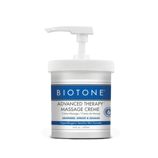 Biotone Advanced Therapy Massage Creme container on a white background