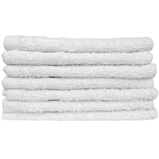 Stack of white face towels on a white background