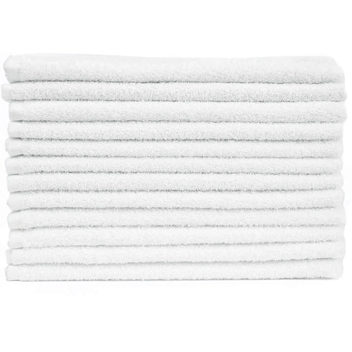 Stack of white hand towels on a white background