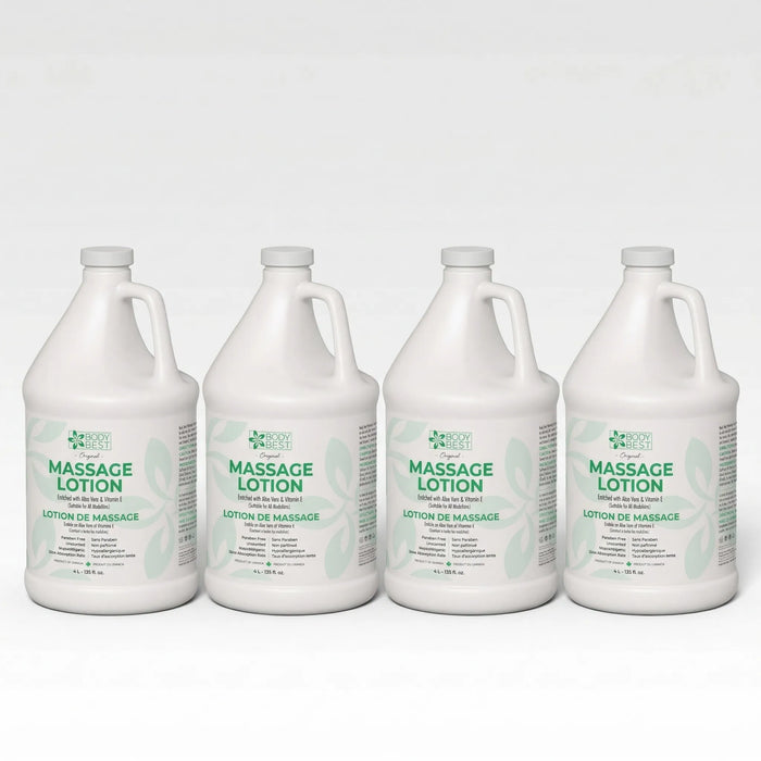 Four gallons of BodyBest massage lotion 