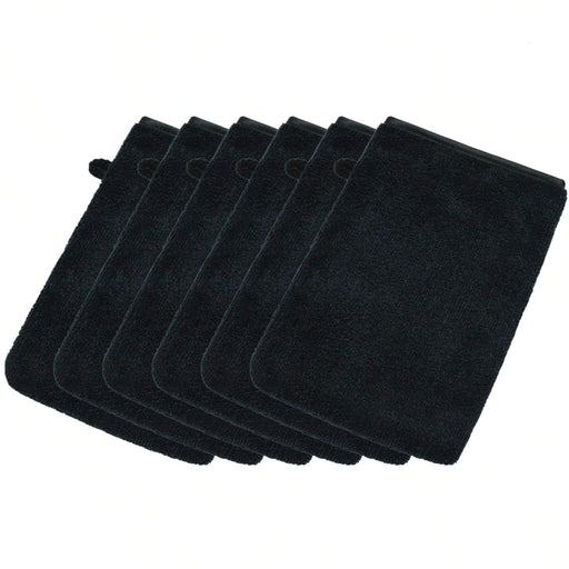 Microfiber face and body cleansing mitts in black against white background