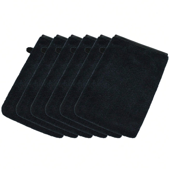 Microfiber face and body cleansing mitts in black against white background