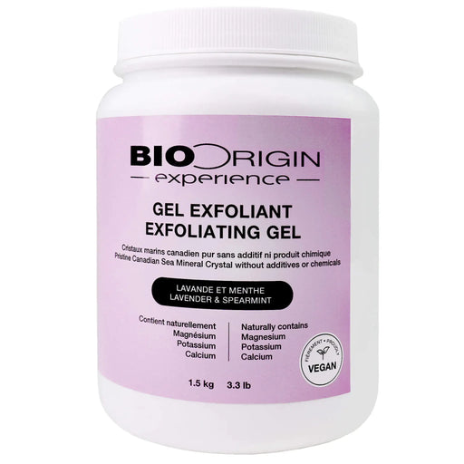 Bio Origin Exfoliating Gel container with purple label on a white background