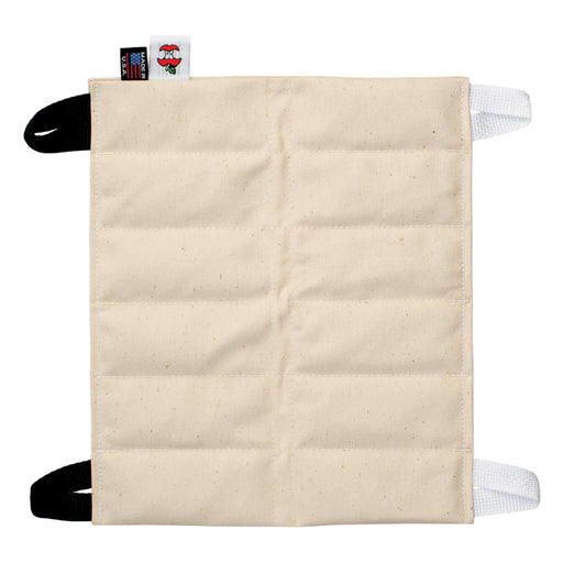 Beige fabric hydrocollator hot pack on a white background