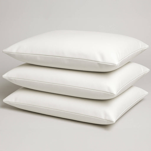 Bodybest Three white vinyl pillowcases with pillows stacked on a light gray background