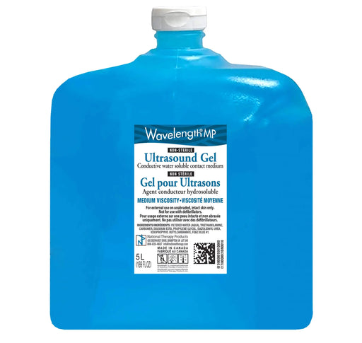 5L Blue container of Wavelength ultrasound gel on a white background