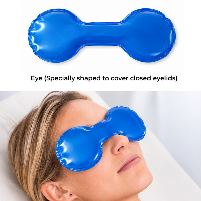 Chattanooga ColPac cold therapy eye pack specially shaped to cover closed eyelids in blue vinyl color