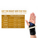 Cindy Wrist Support Brace size chart for Extra Small, Small, Medium, Large, X-Large with wrist dimensions