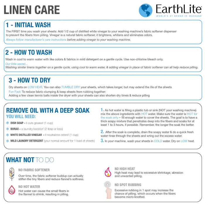 Earthlite Dura-Luxe Flannel Fitted Sheet Care Instructions