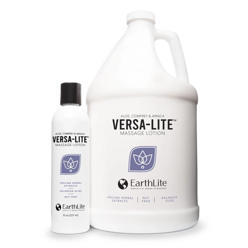 Earthlite Versa-Lite unscented massage lotion in 8 oz and gallon sizes for professional massage therapists