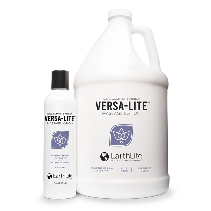 Earthlite Versa-Lite unscented massage lotion in 8 oz and gallon sizes for professional massage therapists
