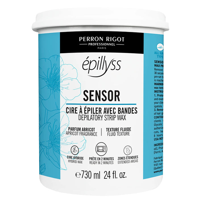 Epillyss Sensor Depilatory Soft Wax 24 oz container with a white screw-top lid, formulated for effective hair removal with a smooth, spreadable texture.
