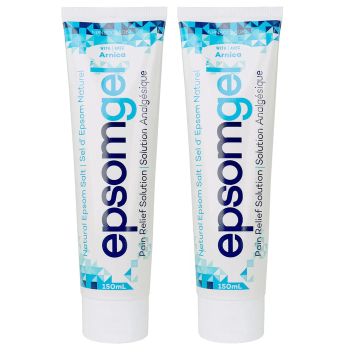 Two 150ml tubes of Epsom gel on a white background