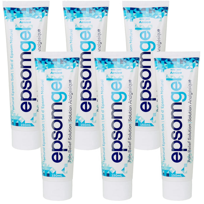 Multiple tubes of Epsom gel on a white background