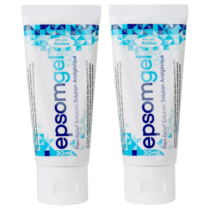Two tubes of 30ml Epsom gel on a white background