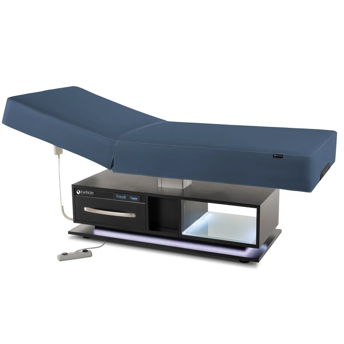 Earthlite Everest Eclipse 2.0 Tilt Top Massage Table with blue upholstery