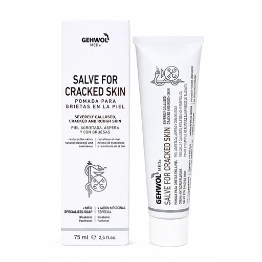 Gehwol Med Salve for cracked skin gel hero image with packaging and tube