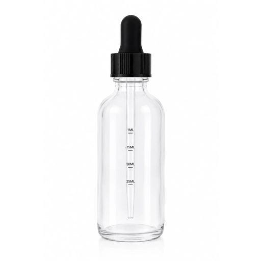60ml (2oz) clear glass bottle with glass pipette dropper for precise liquid dispensing