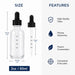 60ml (2oz) clear glass bottle with glass pipette featuring precise dispensing and secure liquid storage