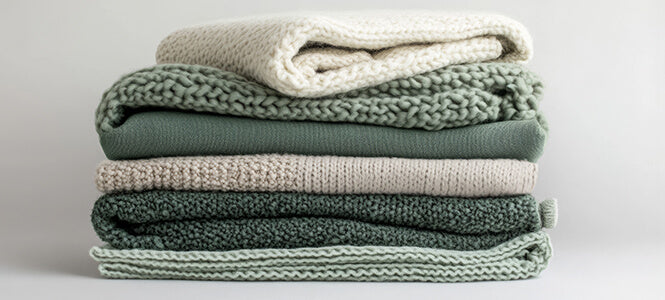 A product photograph featuring a tall, orderly stack of soft, professional blankets and linens used for client comfort on a massage table.