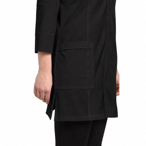 Side view of Modern Lab Coat with Front Zipper black