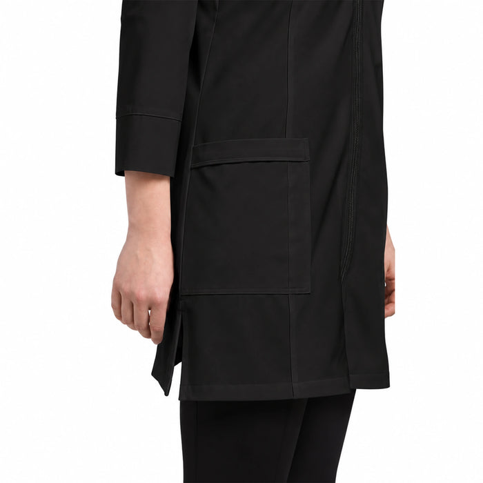 Side view of Modern Lab Coat with Front Zipper black
