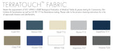 Product image showing multiple color swatches representing the full range of Oakworks TerraTouch upholstery choices for massage tables.