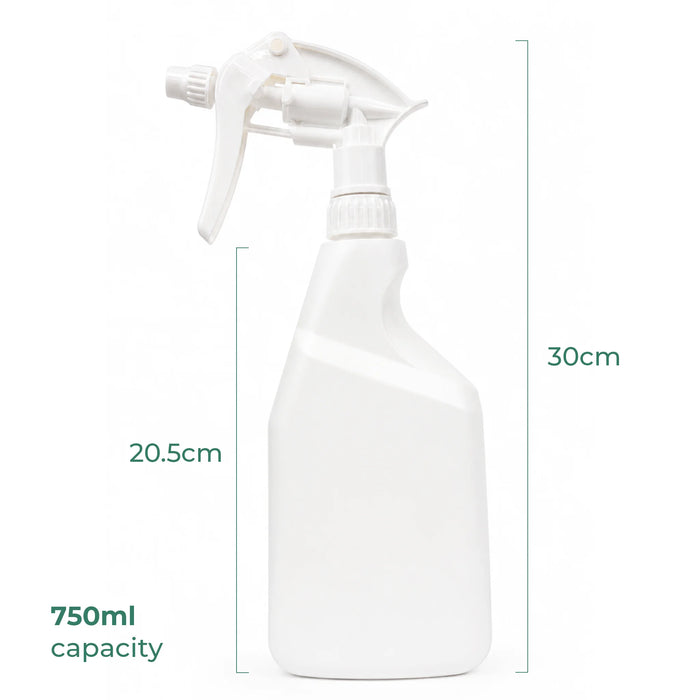 dimensions of 750ml spray bottle in white color