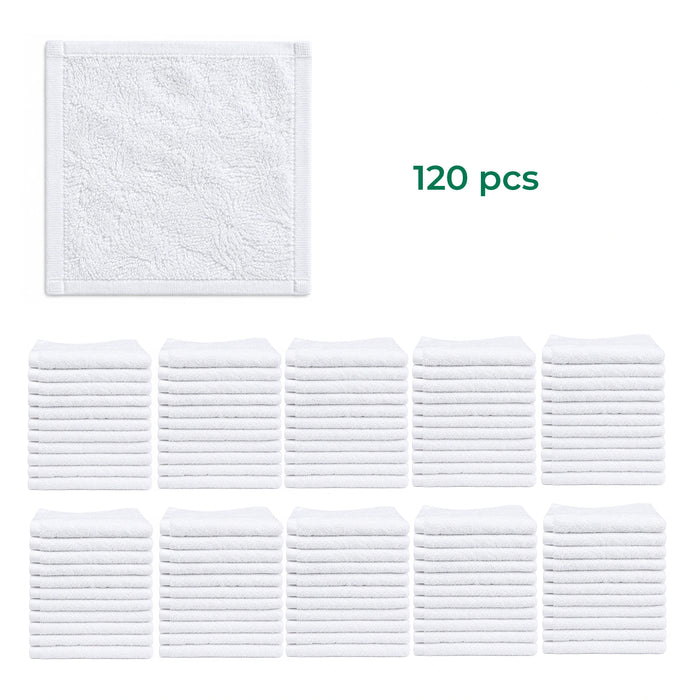 120 piece of Standard face towels in white color made with 100% Terry cotton