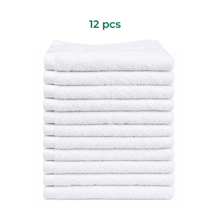 12 piece of Standard face towels in white color made with 100% Terry cotton