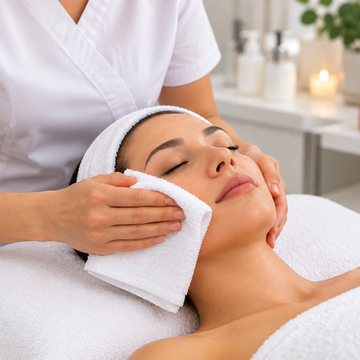 Standard face towels in white color made with 100% Terry cotton in use in spa settings for face