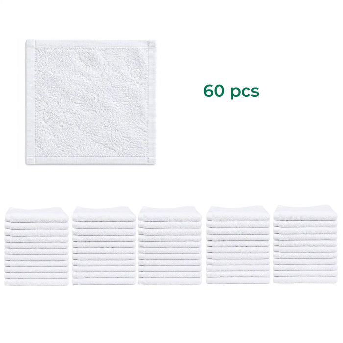 60 piece of Standard face towels in white color 13 inch by 13 inch made with 100% Terry cotton