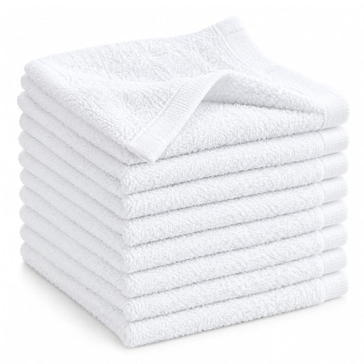 Standard face towels in white color 13 inch by 13 inch made with 100% Terry cotton
