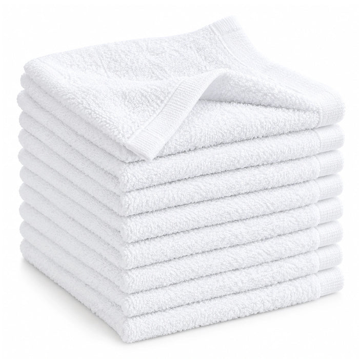 Standard face towels in white color 13 inch by 13 inch made with 100% Terry cotton