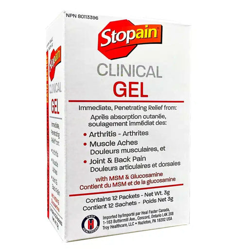 Box of Stopain Clinical Gel packets 